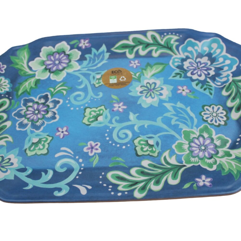Bungalow No 10 Blue Floral Serving Platter Large 18.5" Melamine Scalloped NEW